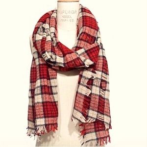 Madewell | Nightglen distressed plaid open weave scarf in red